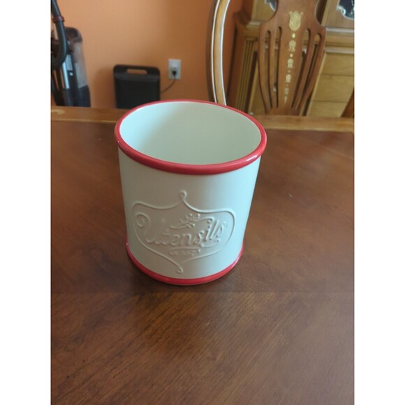 The Pioneer Woman White Linen Red Edge Stoneware Crock Utensil Holder New - Picture 6 of 11